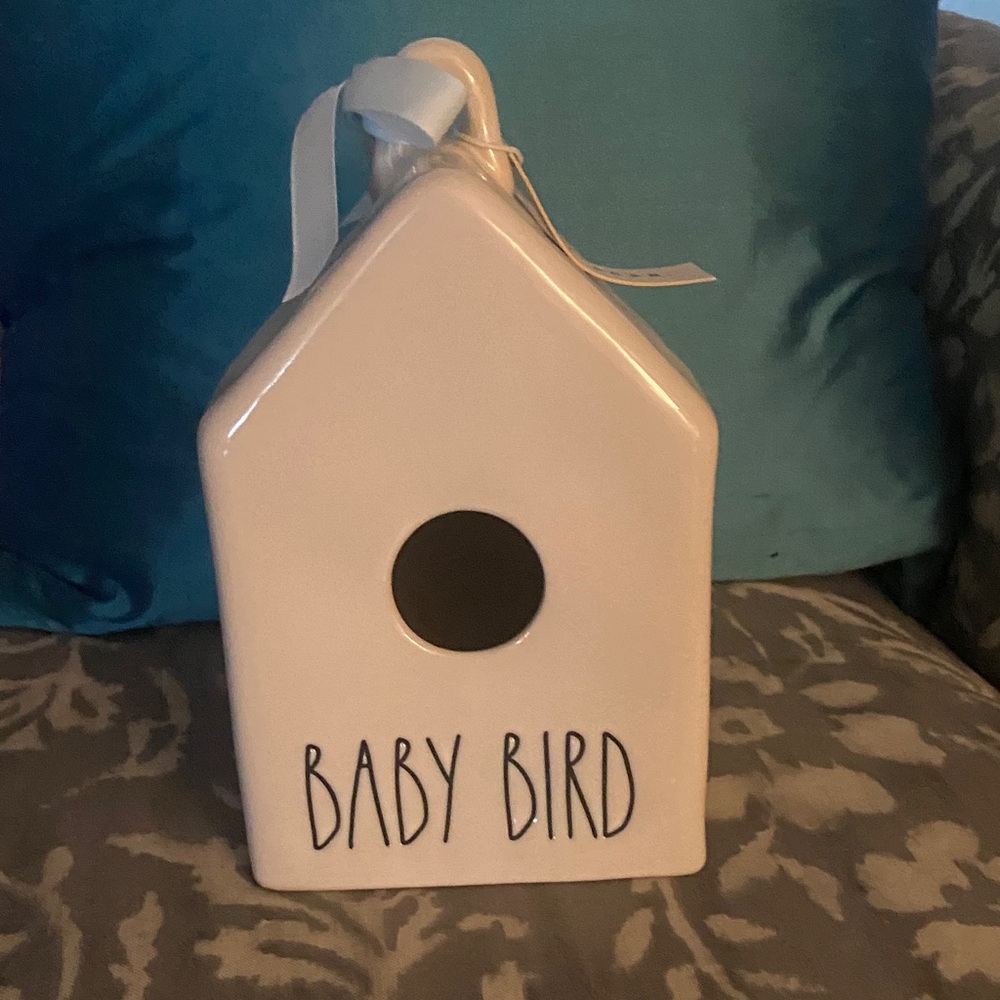 Rae Dunn White Ceramic Birdhouse with Ribbon